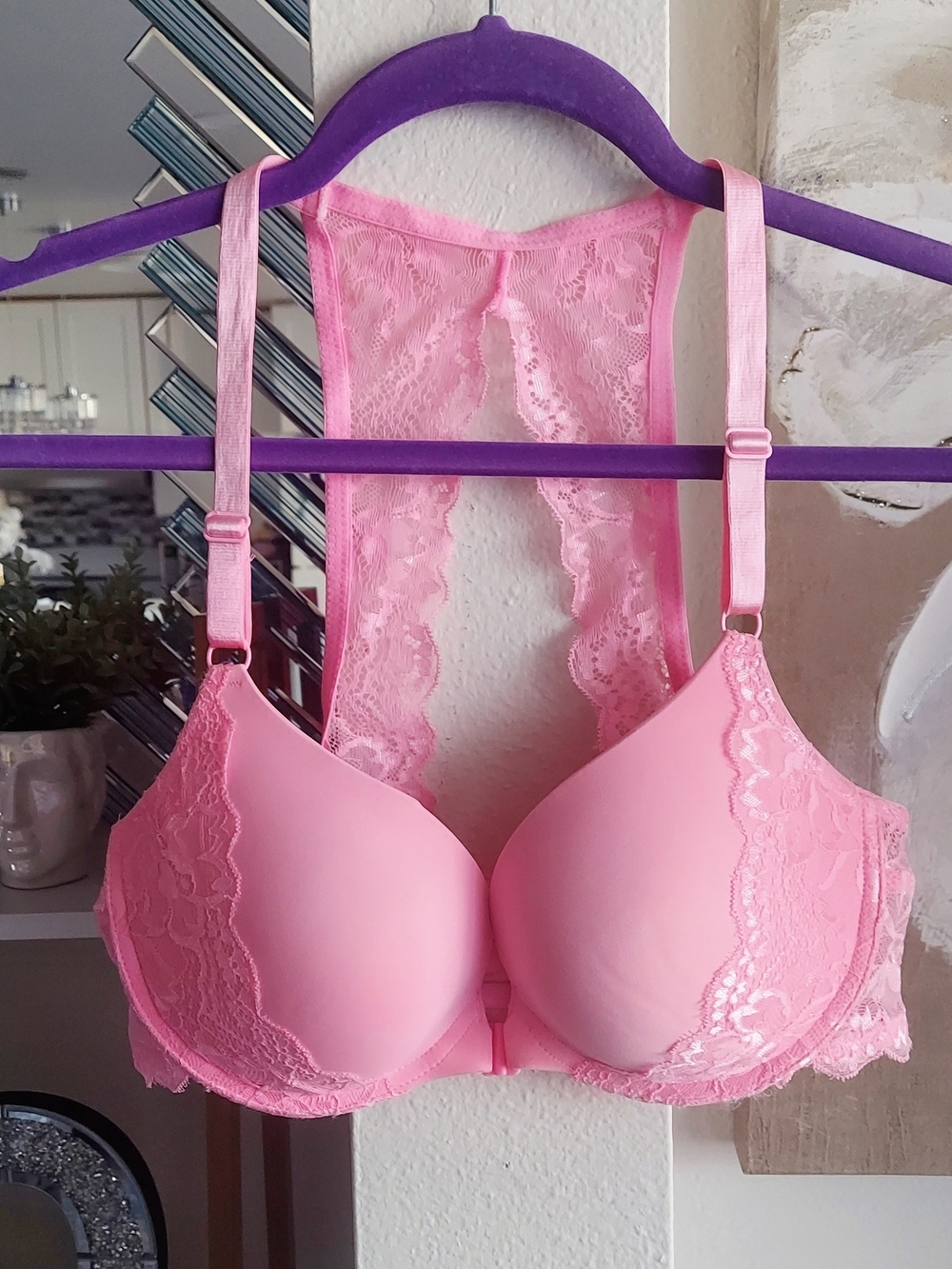 Pink Lace Racerback Push-Up Bra - Women Intimates